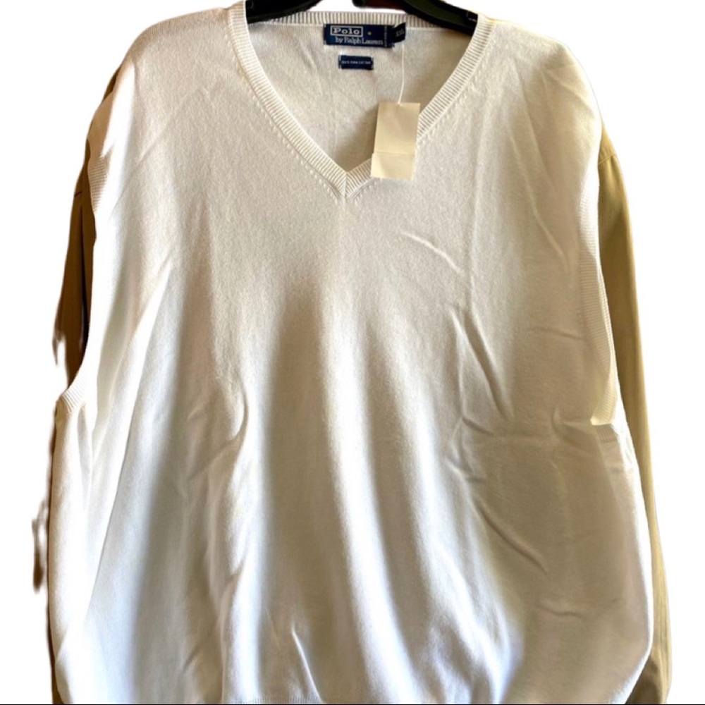 NWT Polo Ralph Lauren Cream V-Neck Vest Pima Cotton